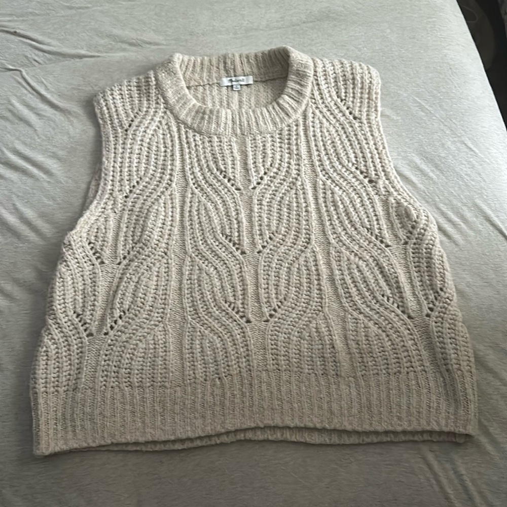 Madewell Pointelle Knowe Sweater Vest Antique Cream